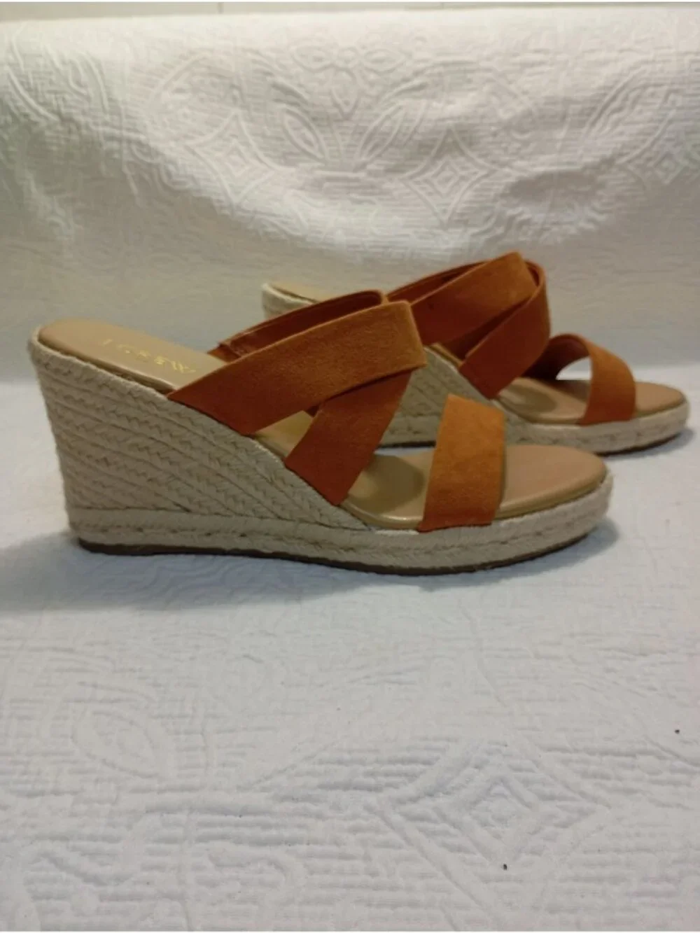 J.Crew Womens Tan Suede Espadrille Platform Wedge Sandals Size 8.5 Textile Upper